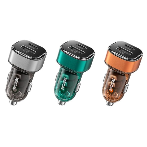 WK WP-C45 Vanguard Series Mecha transparante USB+Type-C snelle autolader, WP-C45 (Orange), WP-C45 (Green), WP-C45 (Grey)