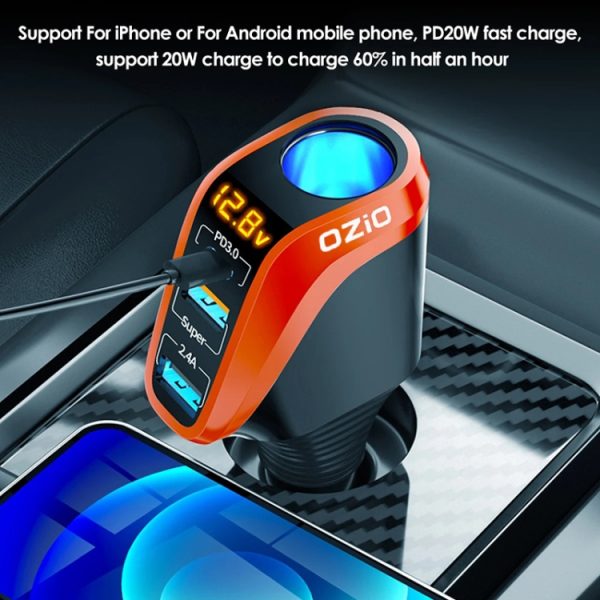 DY48TC 188W USB-C / Type-C + USB dubbele poort multifunctionele autolader met sigarettenaansteker