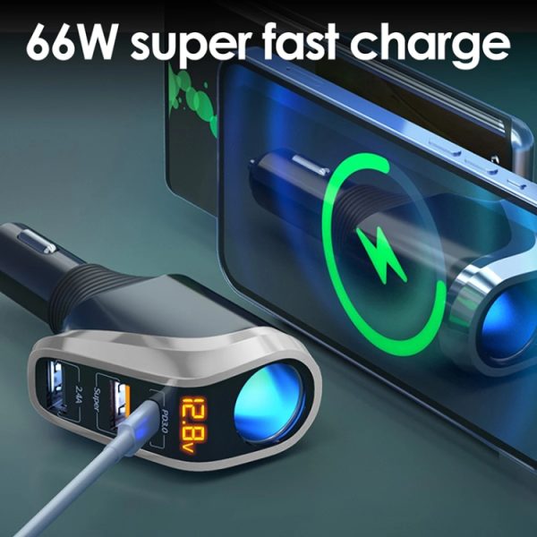 DY48TC 188W USB-C / Type-C + USB dubbele poort multifunctionele autolader met sigarettenaansteker