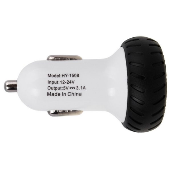 Mini Wheels Design 5V 1.0A + 2.1A dubbele USB universele snelle autolader voor telefoons / tablets (wit + zwart)