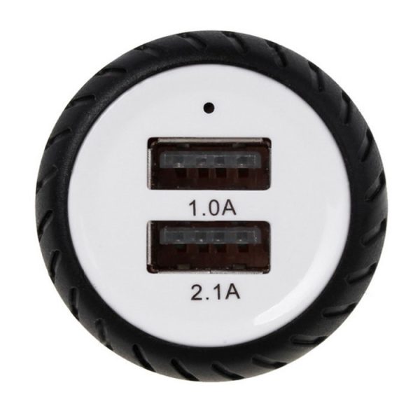 Mini Wheels Design 5V 1.0A + 2.1A dubbele USB universele snelle autolader voor telefoons / tablets (wit + zwart)