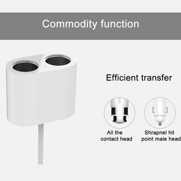 Originele Xiaomi Youpin ROIDMI 2 in 1 120W 10A sigarettenaansteker in de auto + dubbele USB-poort snellader autolader