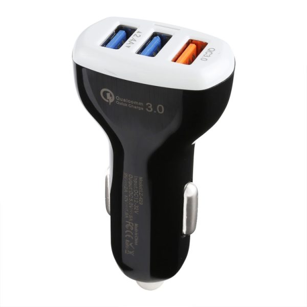 LZ-429 QC3.0 2.4A Drie USB-poorten Slimme snelle autolader, LZ-429 Black, LZ-429 White