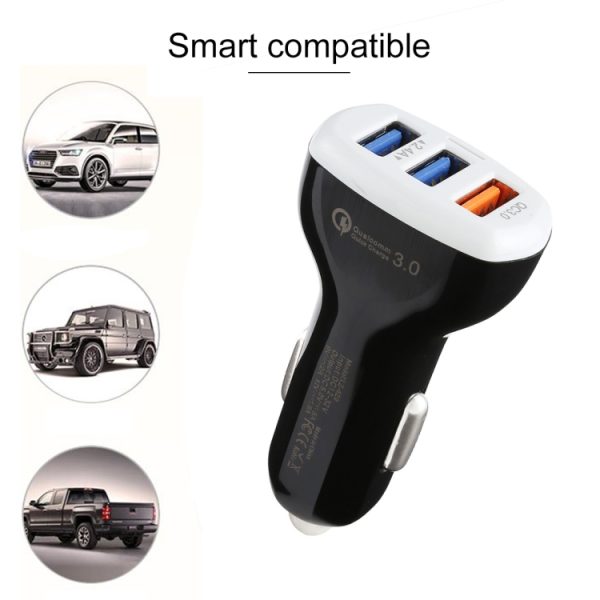 LZ-429 QC3.0 2.4A Drie USB-poorten Slimme snelle autolader, LZ-429 Black, LZ-429 White