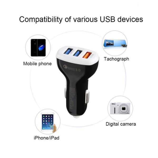 LZ-429 QC3.0 2.4A Drie USB-poorten Slimme snelle autolader, LZ-429 Black, LZ-429 White