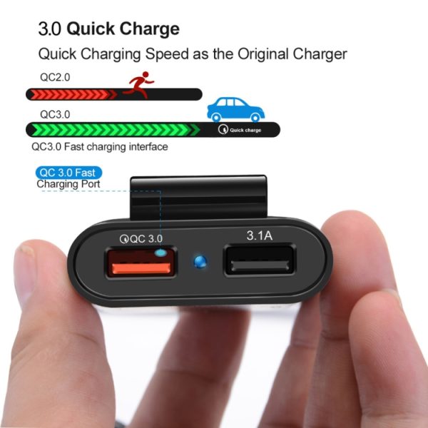 HMQ-C801 1.8m 8A Max 4 poorten USB autolader met uitschuifbare USB HUB voor opladen voor- en achterbank (zwart)