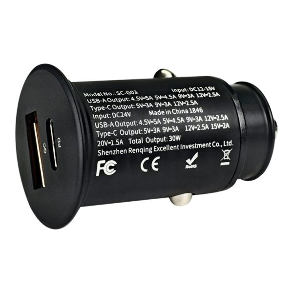 ROCK H15 dubbele poort USB + USB-C / Type-C PD30W autolader, H15