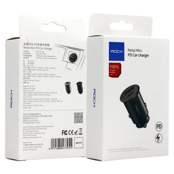 ROCK H15 dubbele poort USB + USB-C / Type-C PD30W autolader, H15