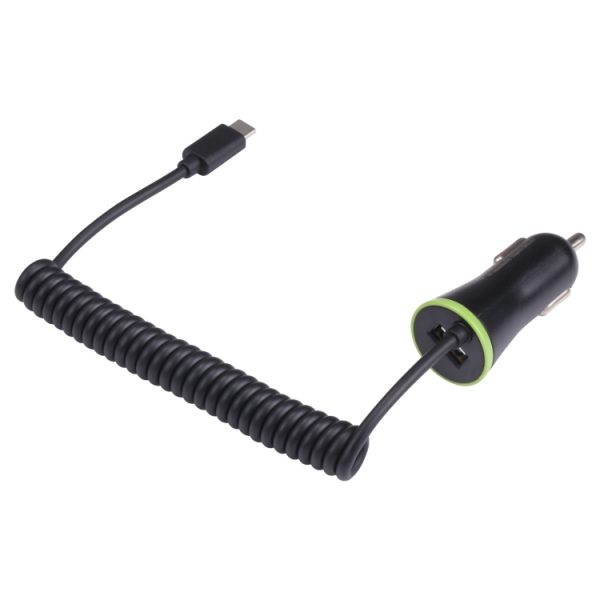 17W 3.4A Mini USB-autolader met USB-C / Type-C veerkabel