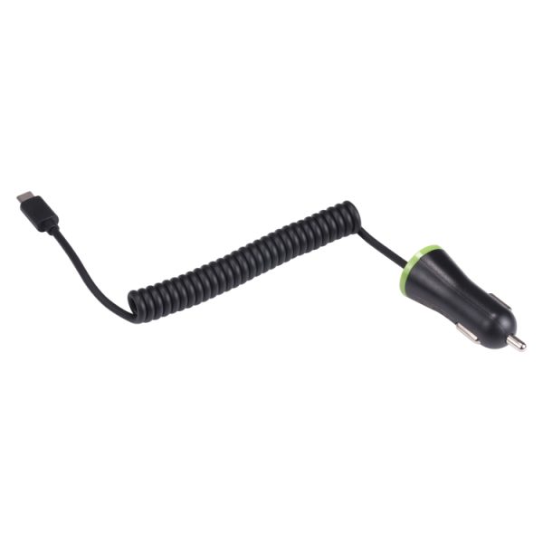 17W 3.4A Mini USB-autolader met USB-C / Type-C veerkabel