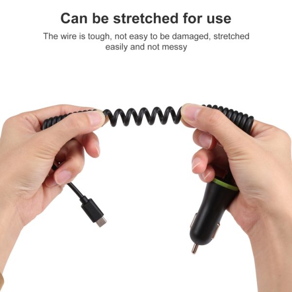 17W 3.4A Mini USB-autolader met USB-C / Type-C veerkabel