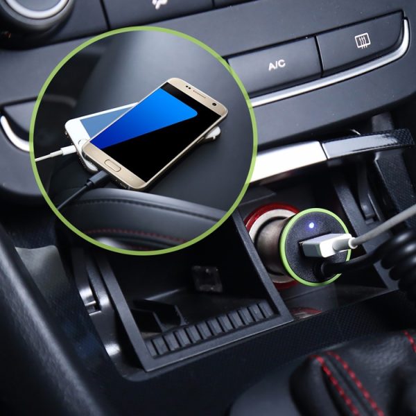 17W 3.4A Mini USB-autolader met USB-C / Type-C veerkabel