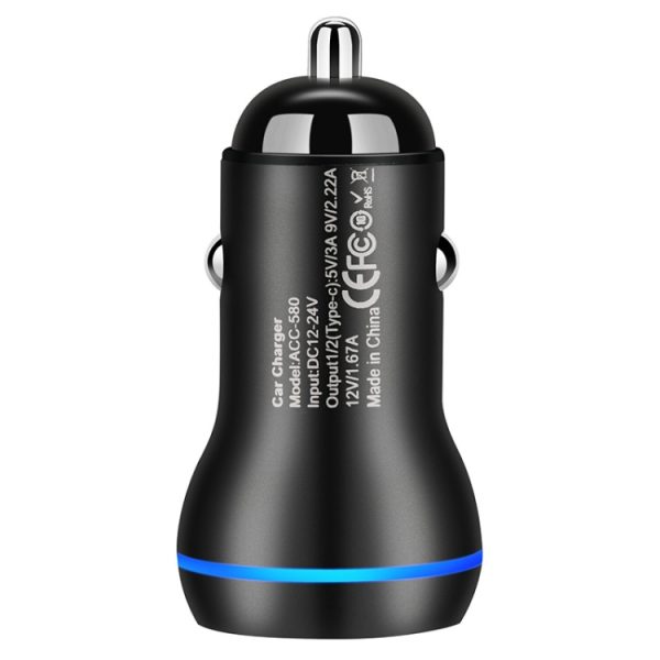 ACC-580 PD 40W dubbele type-C / USB-C-poorten snelladende autolader, ACC-580