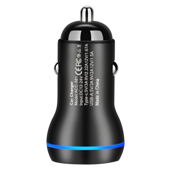 ACC-581 PD 20W + QC3.0 Type-C / USB-C + USB snellaadautolader, ACC-581