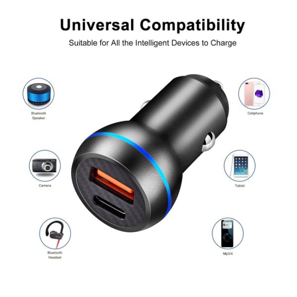 ACC-581 PD 20W + QC3.0 Type-C / USB-C + USB snellaadautolader, ACC-581