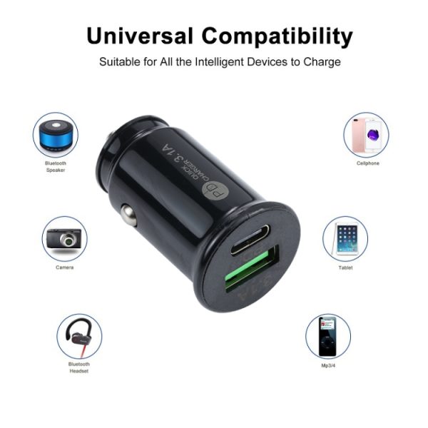 TE-339PD 3.1A PD USB-C / Type-C + USB-interface Mini snellaadautolader
