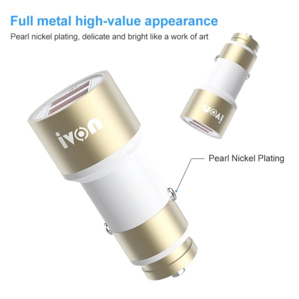Ivon CC33 36W 6A Dual QC 3.0 USB Full Metal Auto Charger