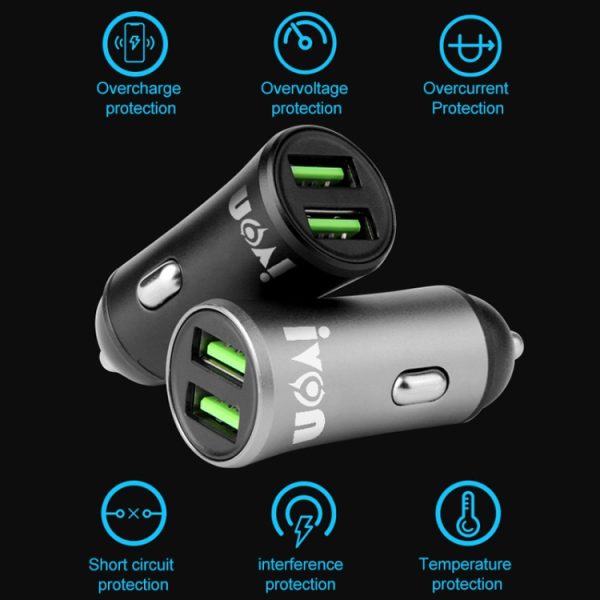 IVON CC26 5V 2.1A mini-autolader met dubbele USB-poort, CC26 Black, CC26 Grey