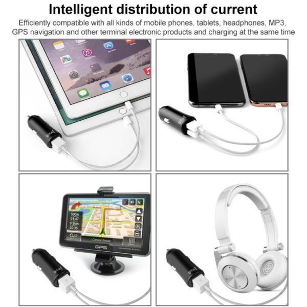 IVON CC26 5V 2.1A mini-autolader met dubbele USB-poort, CC26 Black, CC26 Grey