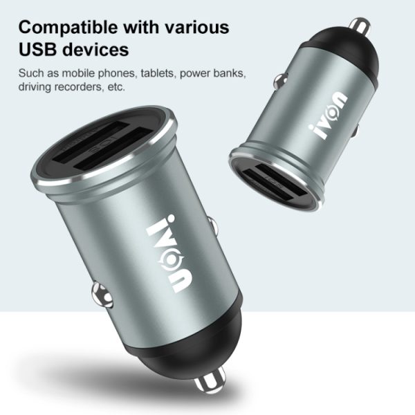 Ivon CC37 15W 3.1A Dual USB Mini Car Charger + 1m USB tot 8 PIN Snelle laadgegevens kabel set