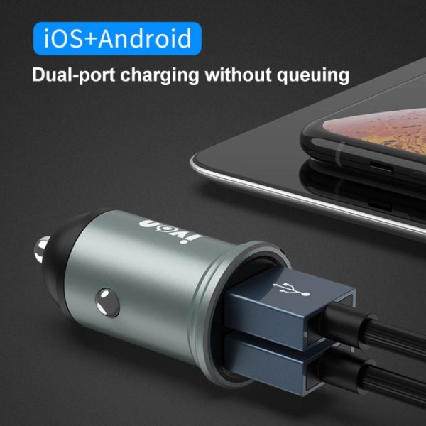 Ivon CC37 15W 3.1A Dual USB Mini Car Charger + 1m USB tot 8 PIN Snelle laadgegevens kabel set