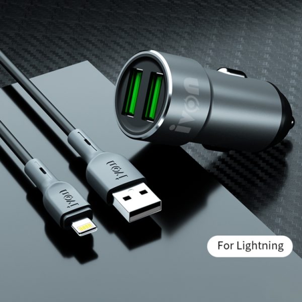 Ivon CC38 2.4A dubbele USB-autolader + 1m USB tot 8-pins Snelle laadgegevenskabel Set