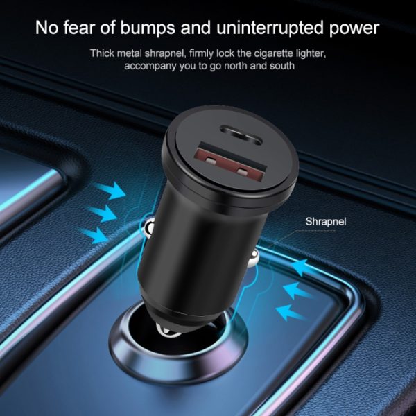 PD 20W USB-C / Type-C + QC 3.0 USB-interface snelladende autolader