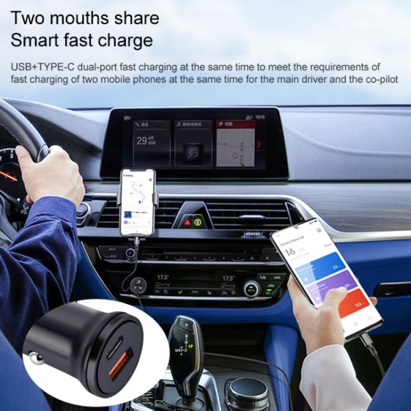 PD 20W USB-C / Type-C + QC 3.0 USB-interface snelladende autolader