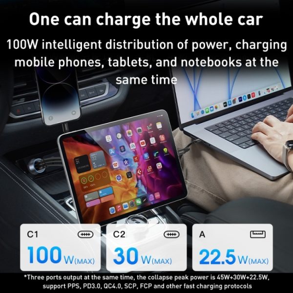 MOMAX UC17E 100 W USB-C / Type-C x 2 + USB-autolader met drie poorten