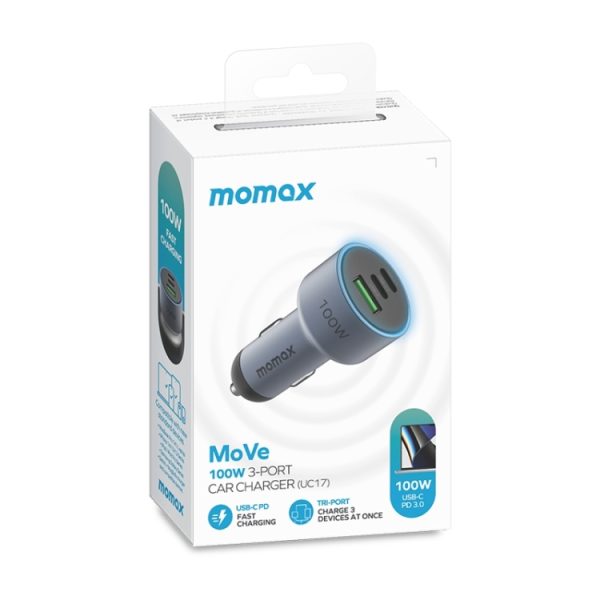 MOMAX UC17E 100 W USB-C / Type-C x 2 + USB-autolader met drie poorten