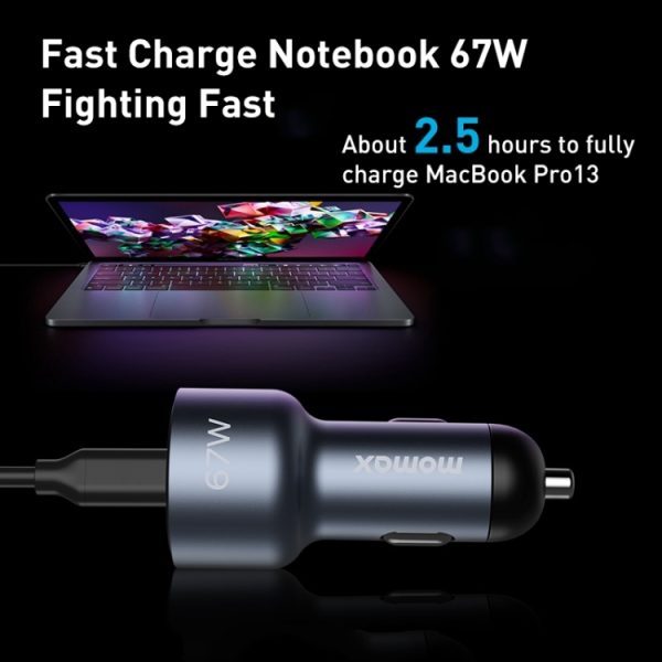 MOMAX UC16E 67W USB-C / Type-C + USB-autolader met twee poorten