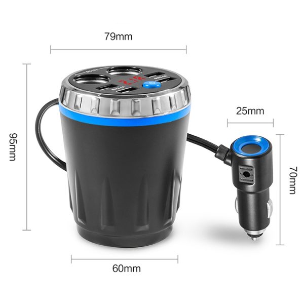 Bekerhouder Autolader Dubbele sigarettenaansteker 4USB-poorten Oplader Auto MP3-speler