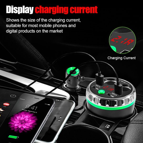 Bekerhouder Autolader Dubbele sigarettenaansteker 4USB-poorten Oplader Auto MP3-speler