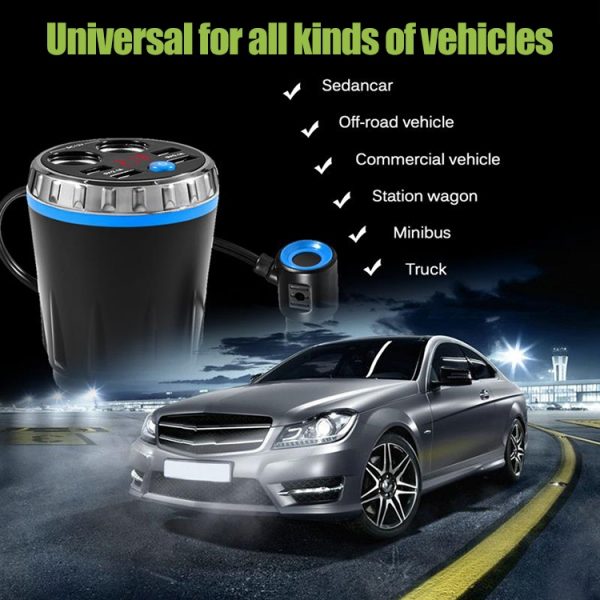 Bekerhouder Autolader Dubbele sigarettenaansteker 4USB-poorten Oplader Auto MP3-speler