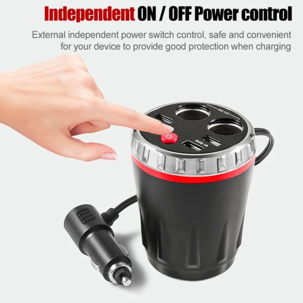 Bekerhouder Autolader Dubbele sigarettenaansteker 4USB-poorten Oplader Auto MP3-speler