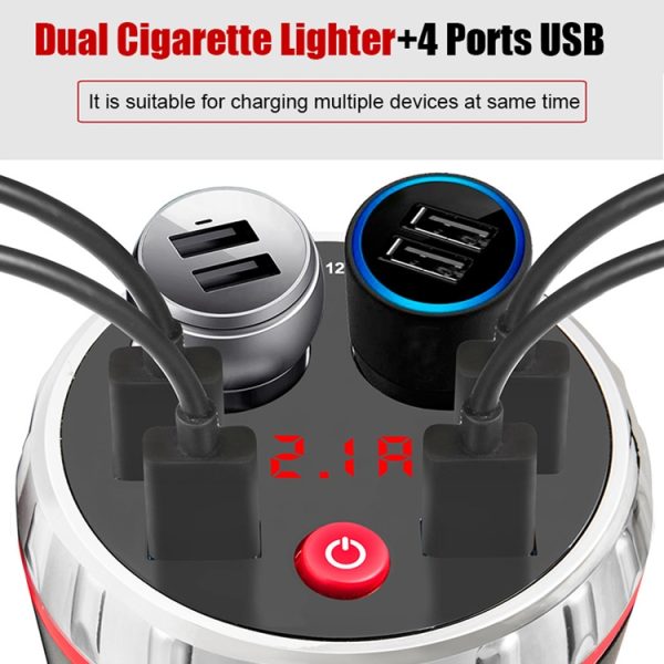 Bekerhouder Autolader Dubbele sigarettenaansteker 4USB-poorten Oplader Auto MP3-speler