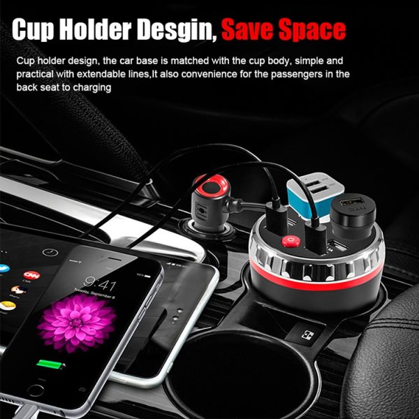 Bekerhouder Autolader Dubbele sigarettenaansteker 4USB-poorten Oplader Auto MP3-speler