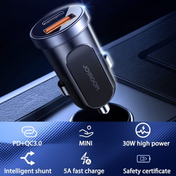 JOYROOM C-A08 30W Mini PD+QC3.0 slimme autolader met twee poorten, C-A08