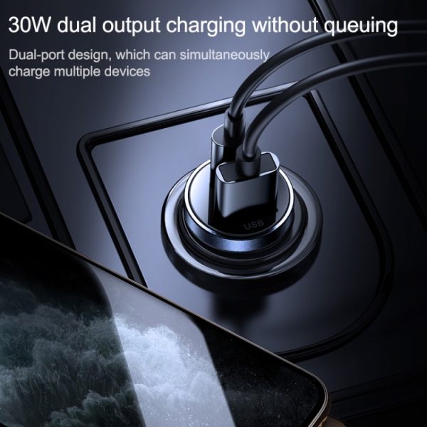 JOYROOM C-A08 30W Mini PD+QC3.0 slimme autolader met twee poorten, C-A08