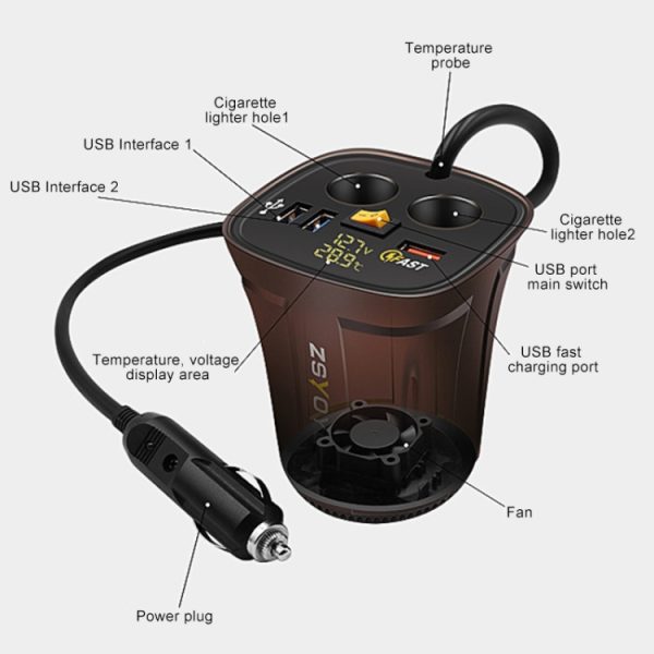 Universele auto QO3.0 driepoorts USB-oplader stopcontactadapter met LED digitale voltmeter en thermometer
