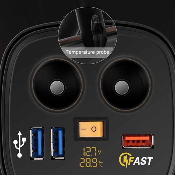 Universele auto QO3.0 driepoorts USB-oplader stopcontactadapter met LED digitale voltmeter en thermometer