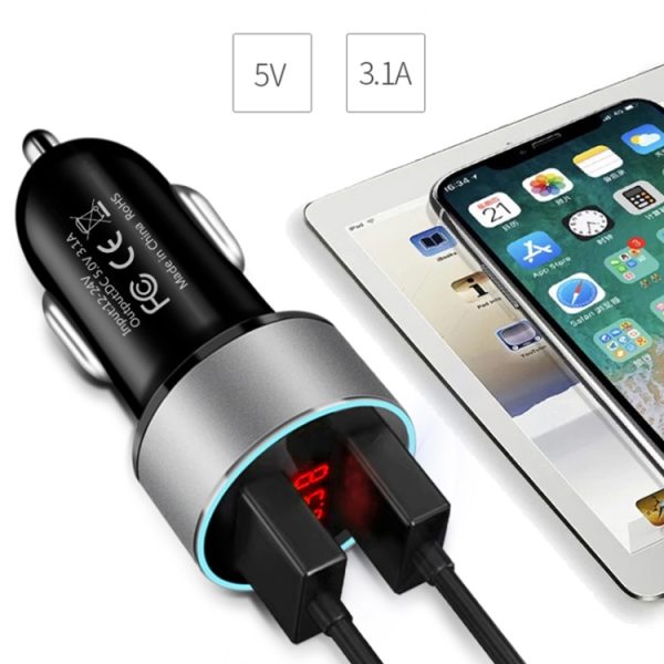 JMG-C016A 5V 3.1A dubbele USB-autolader met LED-display, JMG-C016A (Black), JMG-C016A (Gold), JMG-C016A (Blue), JMG-C016A (Red), JMG-C016A (Silver)