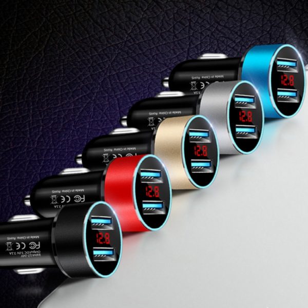 JMG-C016A 5V 3.1A dubbele USB-autolader met LED-display, JMG-C016A (Black), JMG-C016A (Gold), JMG-C016A (Blue), JMG-C016A (Red), JMG-C016A (Silver)
