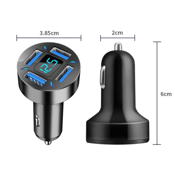 2 stuks 4 in 1 USB 4.8A autolader met digitaal display