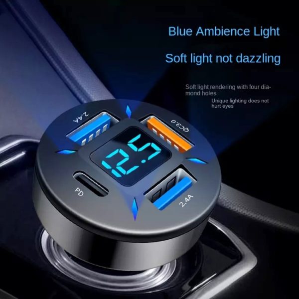 2 stuks 4 in 1 USB 4.8A autolader met digitaal display