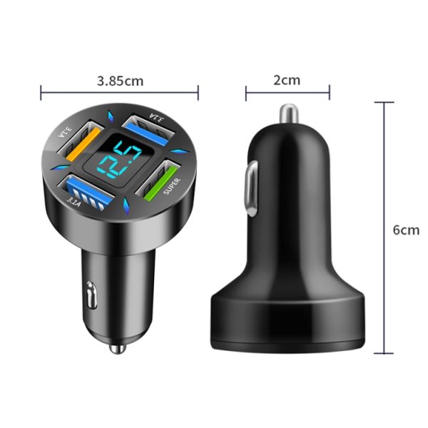 2 stuks 4 in 1 USB 66W digitale display auto supersnelle oplader