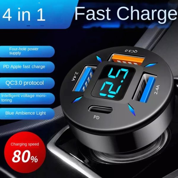 2 stuks 4 in 1 USB 66W digitale display auto supersnelle oplader