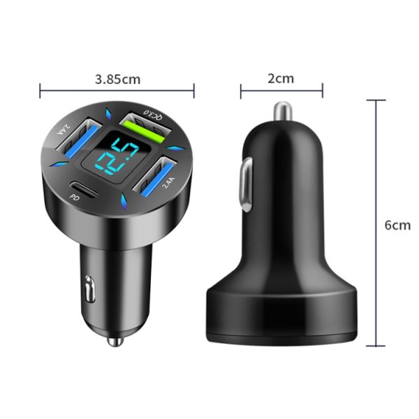 2 stuks 4 in 1 USB PD20W + QC3.0 + 2.4A autosnellader met digitaal display