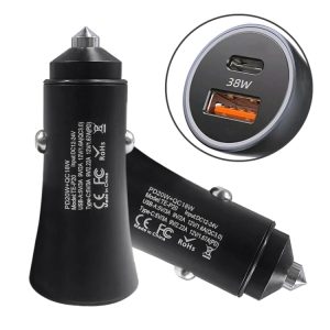PD 20W aluminium autosnellader met dubbele interface