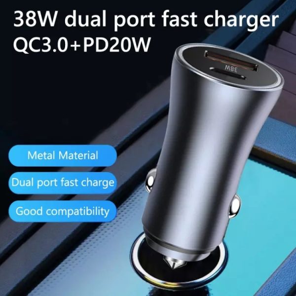 PD 20W aluminium autosnellader met dubbele interface